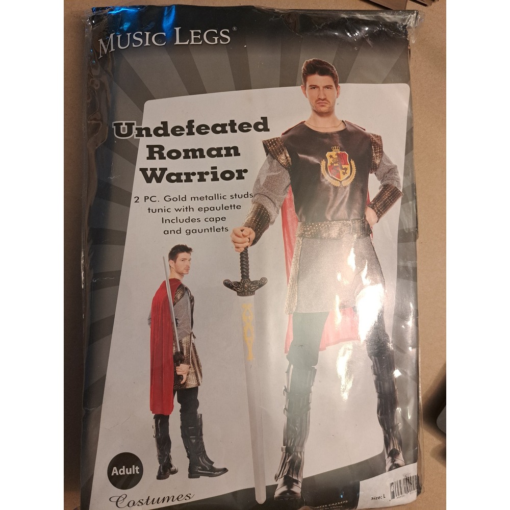Music Legs Undefeated Roman Warrior Costume Men Large 76015 Tunic Cape Gauntlets